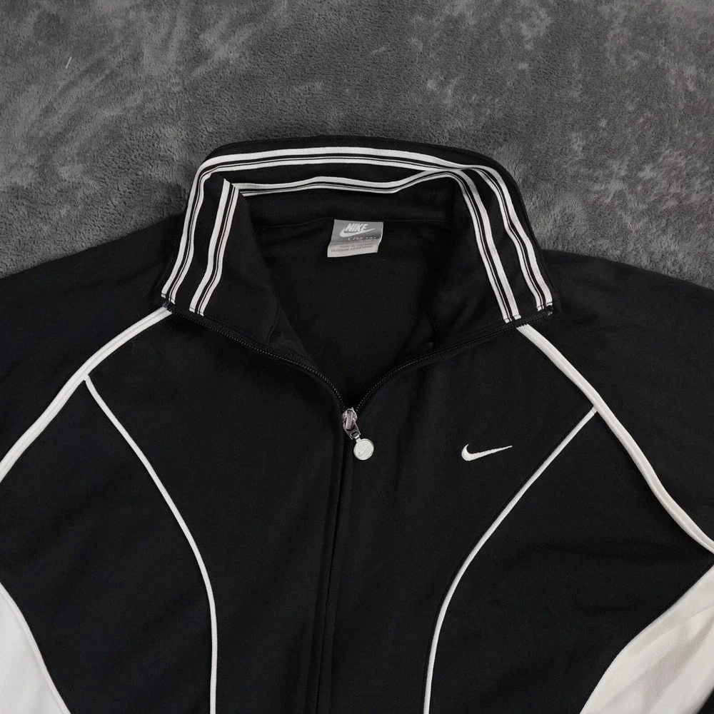 VTG Nike Track Jacket Womens 12-14 Large‎ Black Dri-Fit Windbreaker Y2K Swoosh